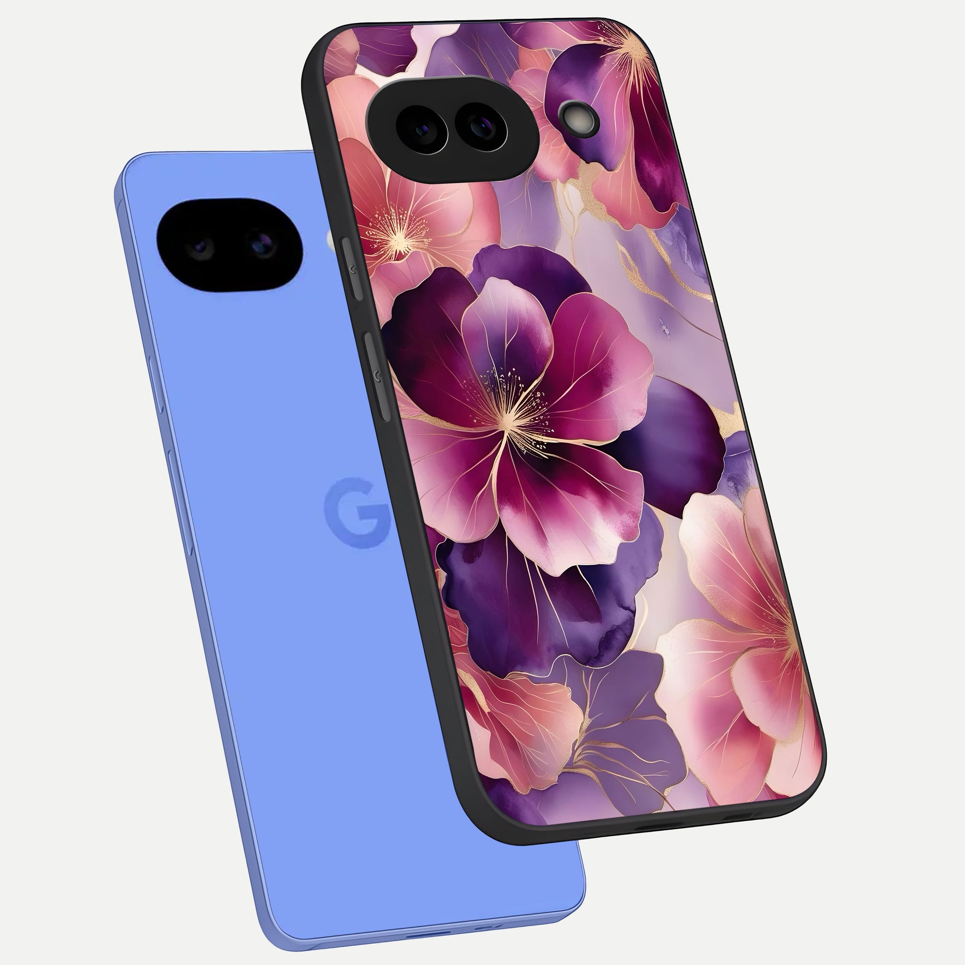  Pink Bouquet Florals phone case for Google Pixel 10A showing premium glass back cover with detailed artwork