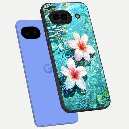  Pink Flowers in Water phone case for Google Pixel 10A showing premium glass back cover with detailed artwork