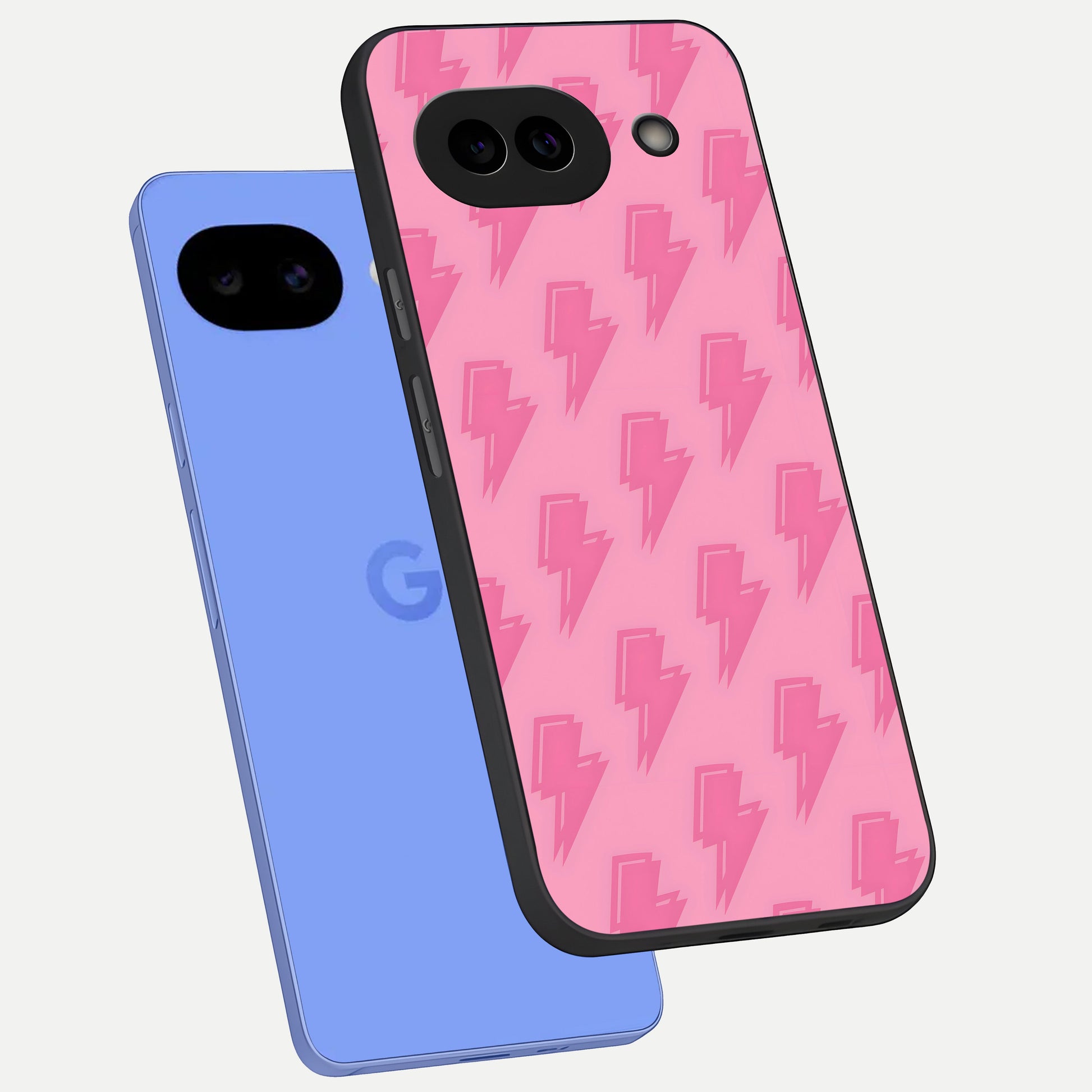  Pink Power Sparks phone case for Google Pixel 10A showing premium glass back cover with detailed artwork