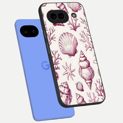  Pink Shells Outline phone case for Google Pixel 10A showing premium glass back cover with detailed artwork