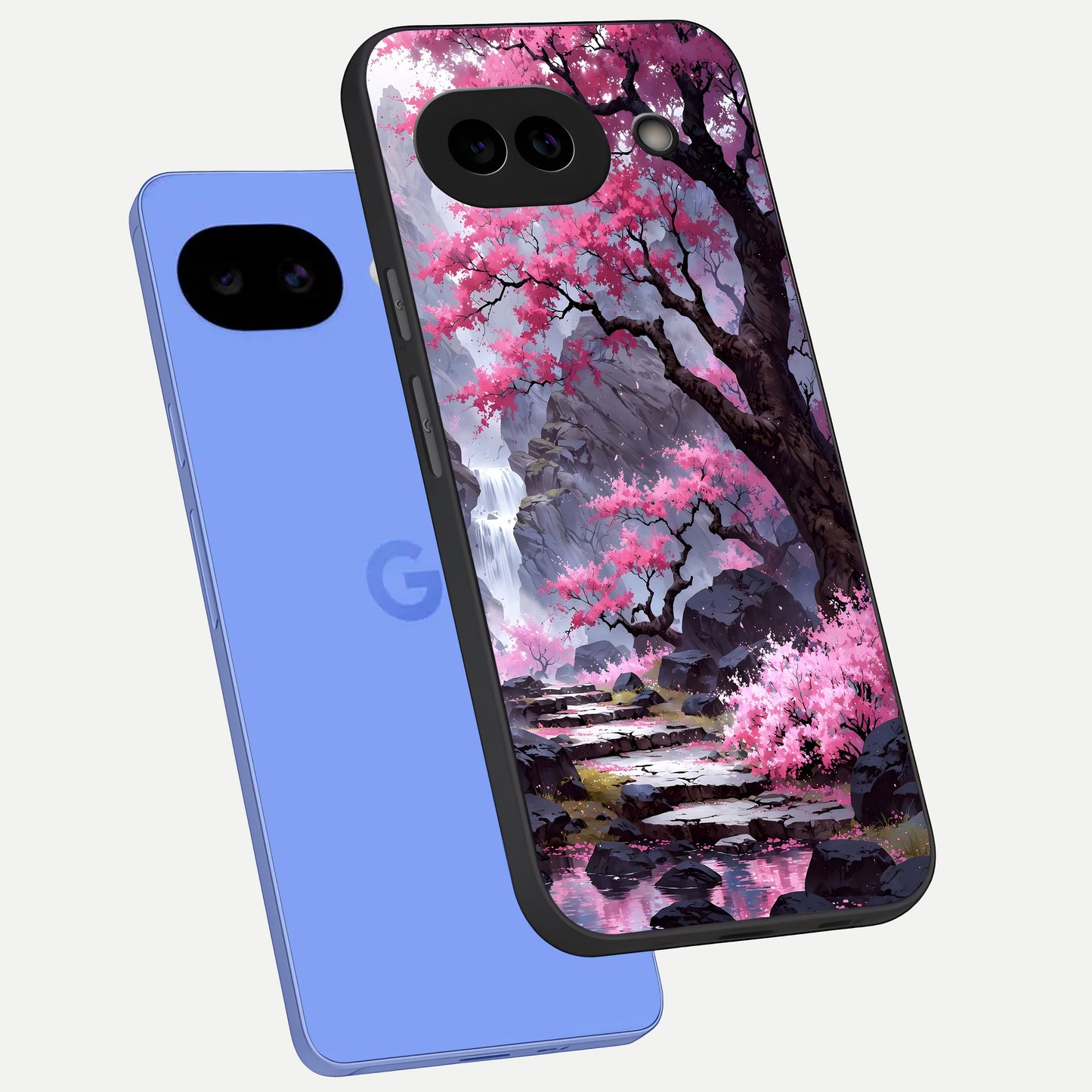  Pinkish Scenery phone case for Google Pixel 10A showing premium glass back cover with detailed artwork