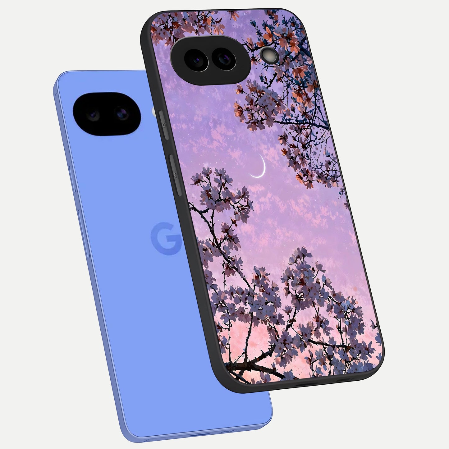  Purple Serenity Moon phone case for Google Pixel 10A showing premium glass back cover with detailed artwork
