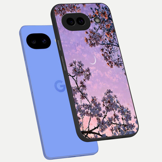  Purple Serenity Moon phone case for Google Pixel 10A showing premium glass back cover with detailed artwork