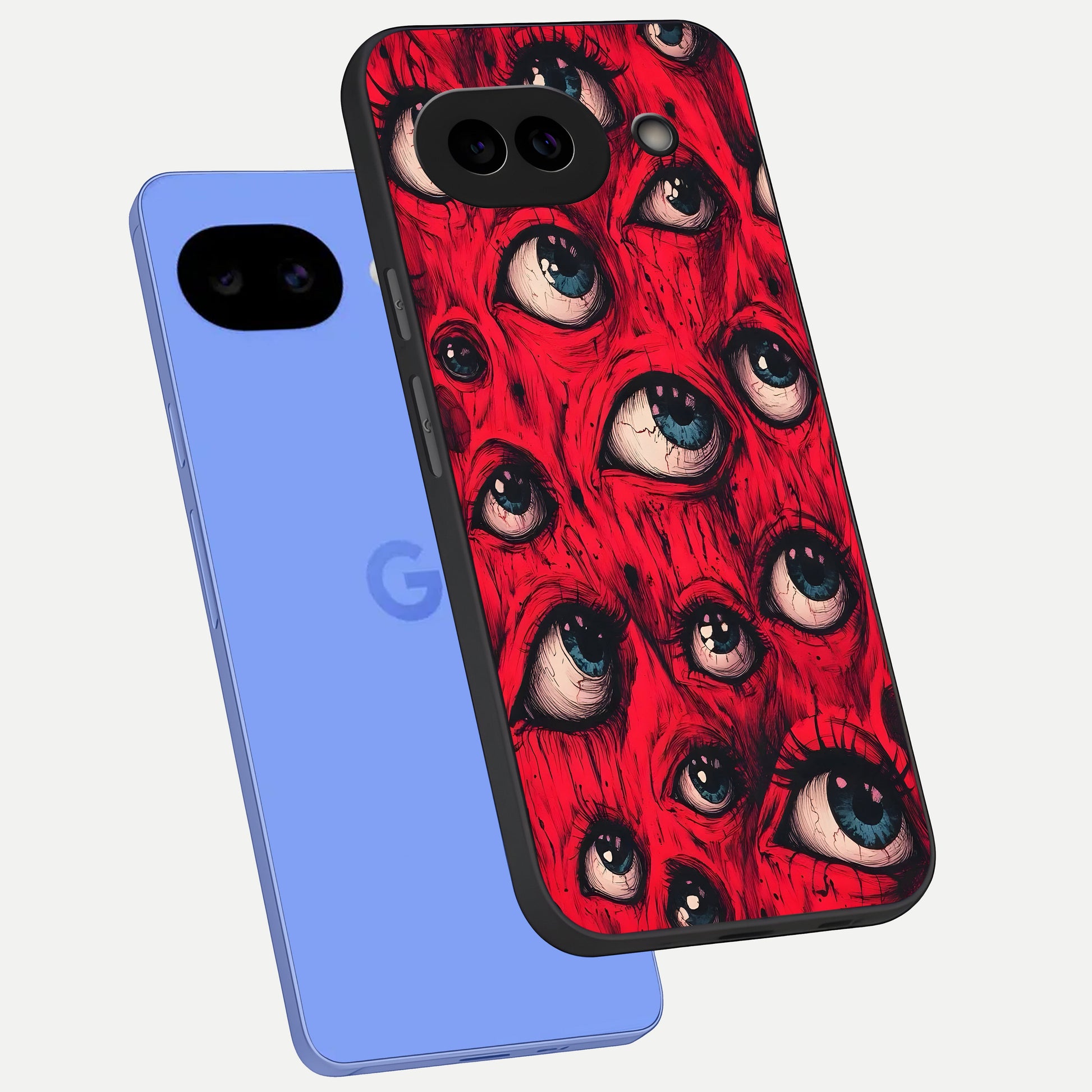  Red Eyes Pattern phone case for Google Pixel 10A showing premium glass back cover with detailed artwork