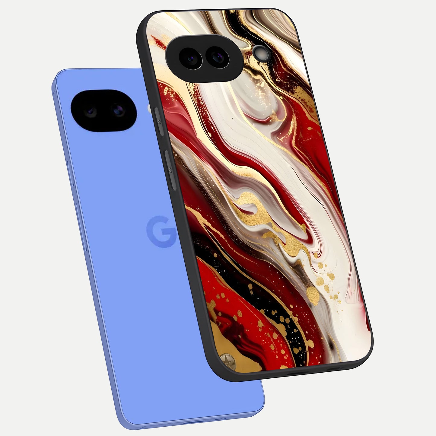  Red And White Marble phone case for Google Pixel 10A showing premium glass back cover with detailed artwork