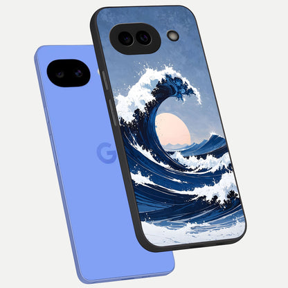  Rising Tide Power phone case for Google Pixel 10A showing premium glass back cover with detailed artwork