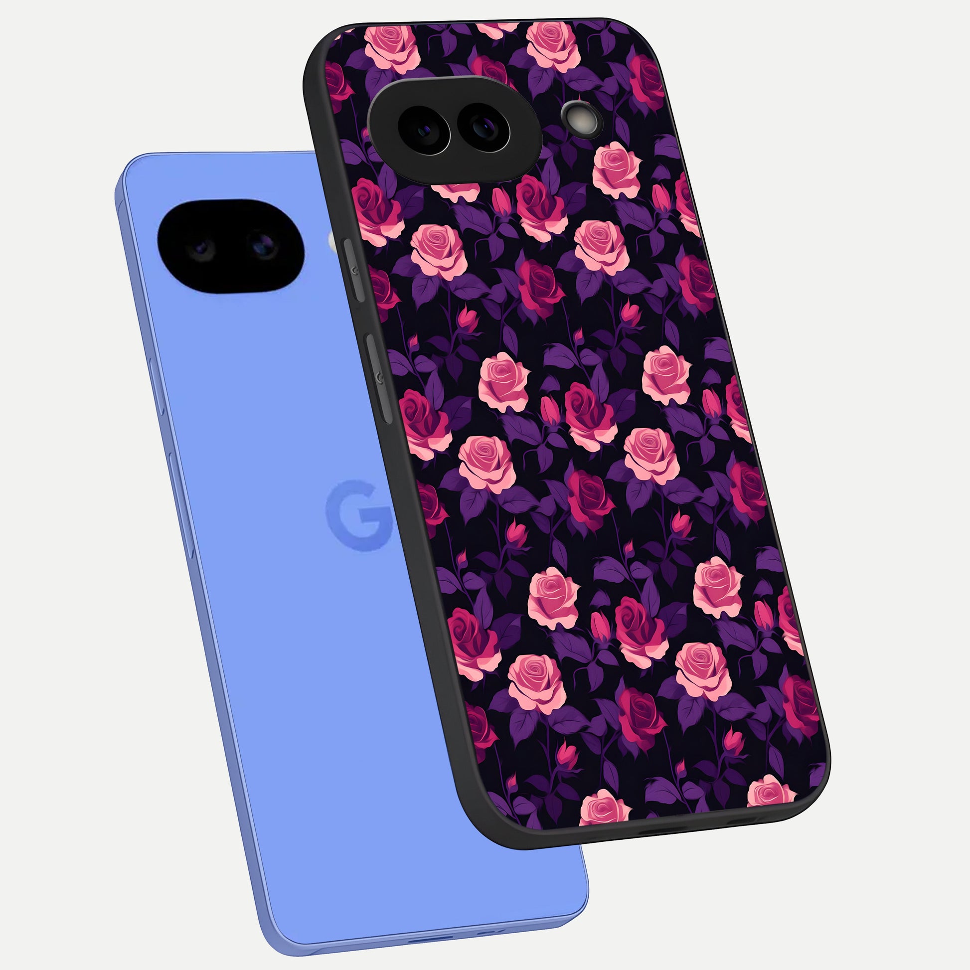  Rose Garden Twilight phone case for Google Pixel 10A showing premium glass back cover with detailed artwork