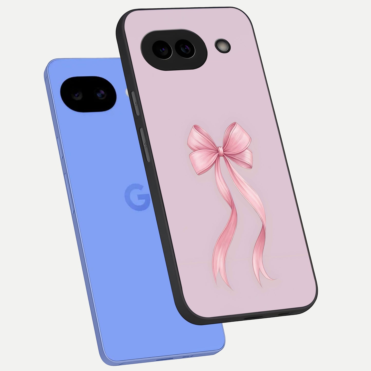  Soft Blush Bow phone case for Google Pixel 10A showing premium glass back cover with detailed artwork