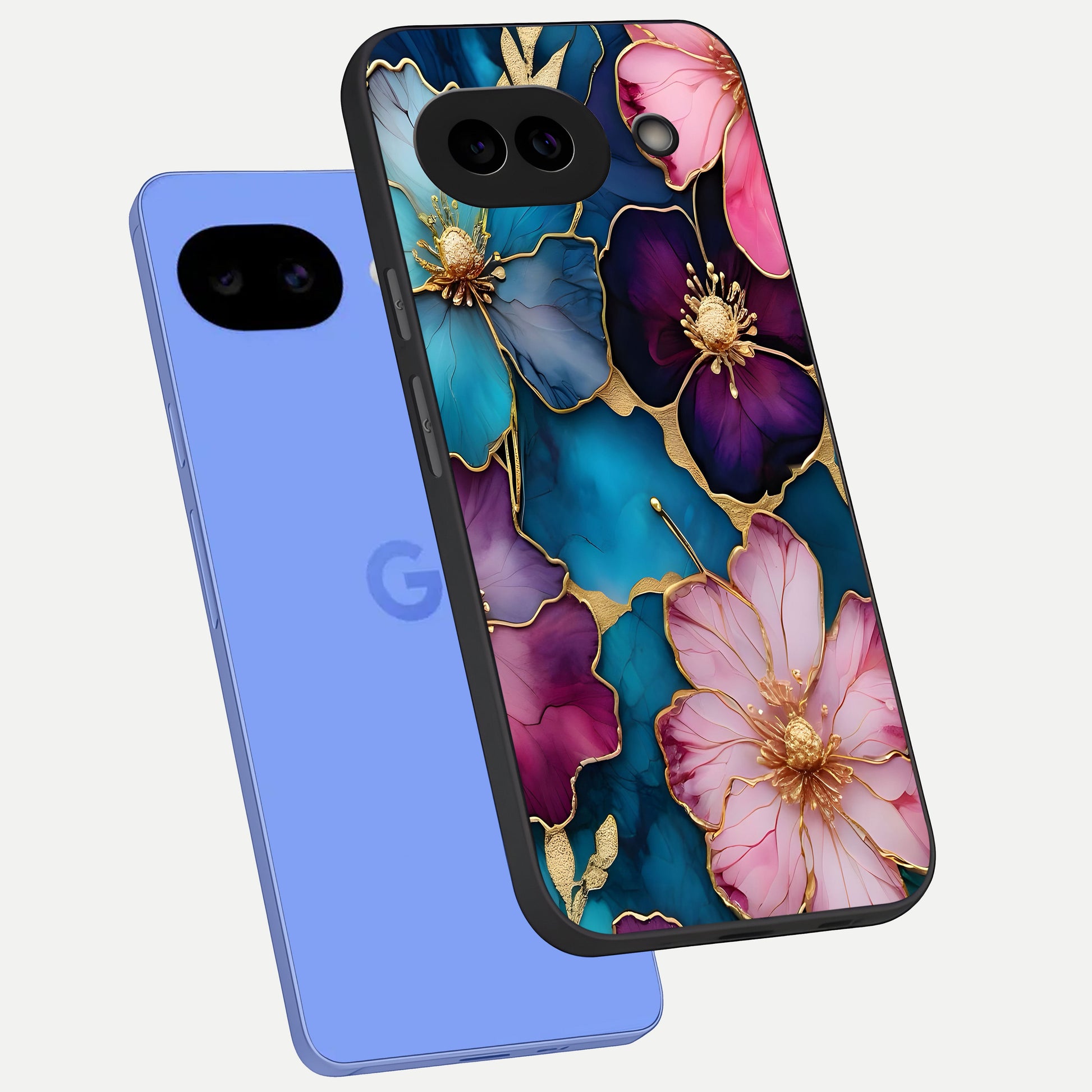  Sparkle Floral phone case for Google Pixel 10A showing premium glass back cover with detailed artwork