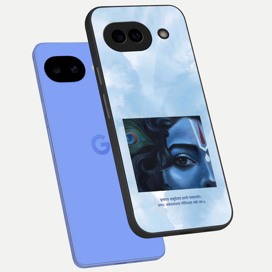  Spiritual Krishna phone case for Google Pixel 10A showing premium glass back cover with detailed artwork