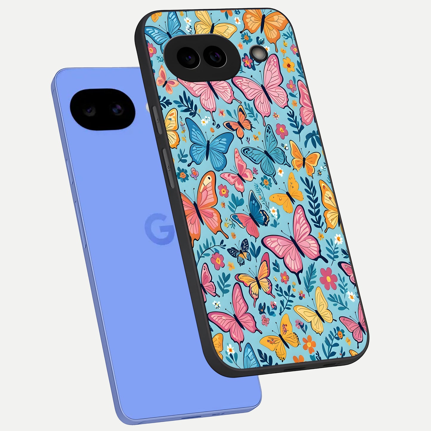  Spring Wing Garden phone case for Google Pixel 10A showing premium glass back cover with detailed artwork