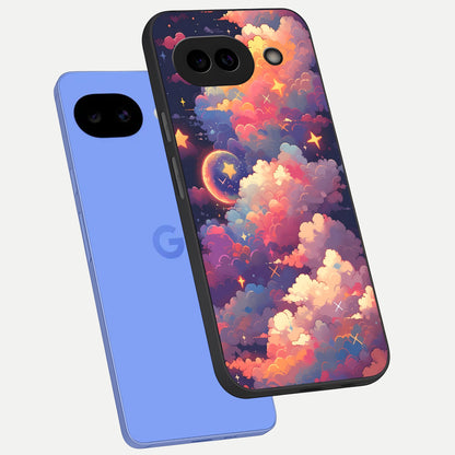  Starlit Dream Clouds phone case for Google Pixel 10A showing premium glass back cover with detailed artwork