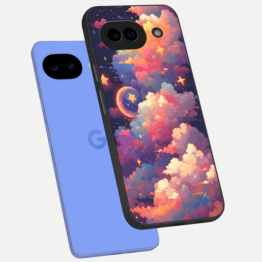 Starlit Dream Clouds phone case for Google Pixel 10A showing premium glass back cover with detailed artwork