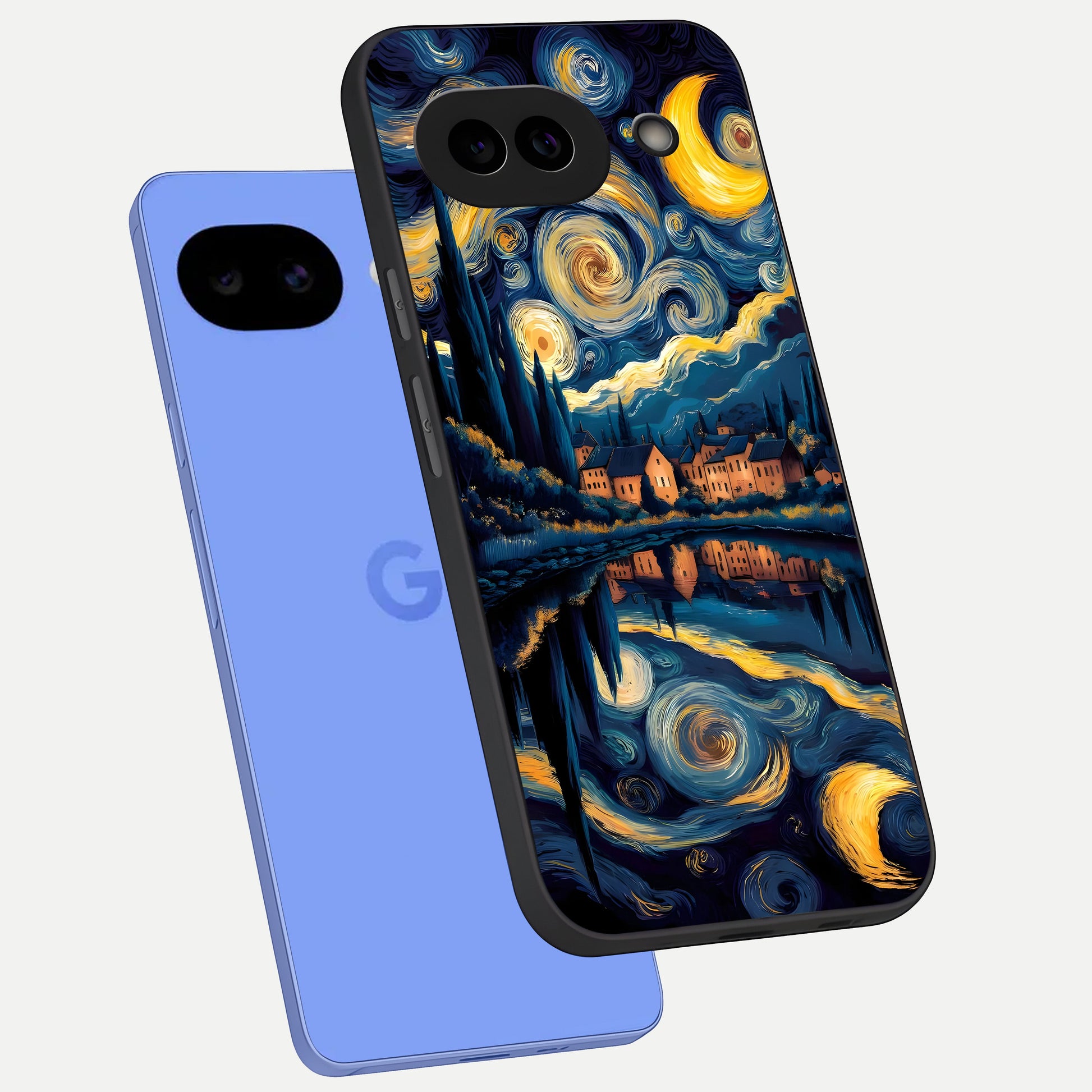  Starry Sky Serenity phone case for Google Pixel 10A showing premium glass back cover with detailed artwork