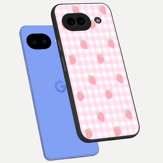  Strawberry Picnic Love phone case for Google Pixel 10A showing premium glass back cover with detailed artwork