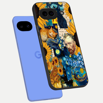  Sunflower Cat Art phone case for Google Pixel 10A showing premium glass back cover with detailed artwork