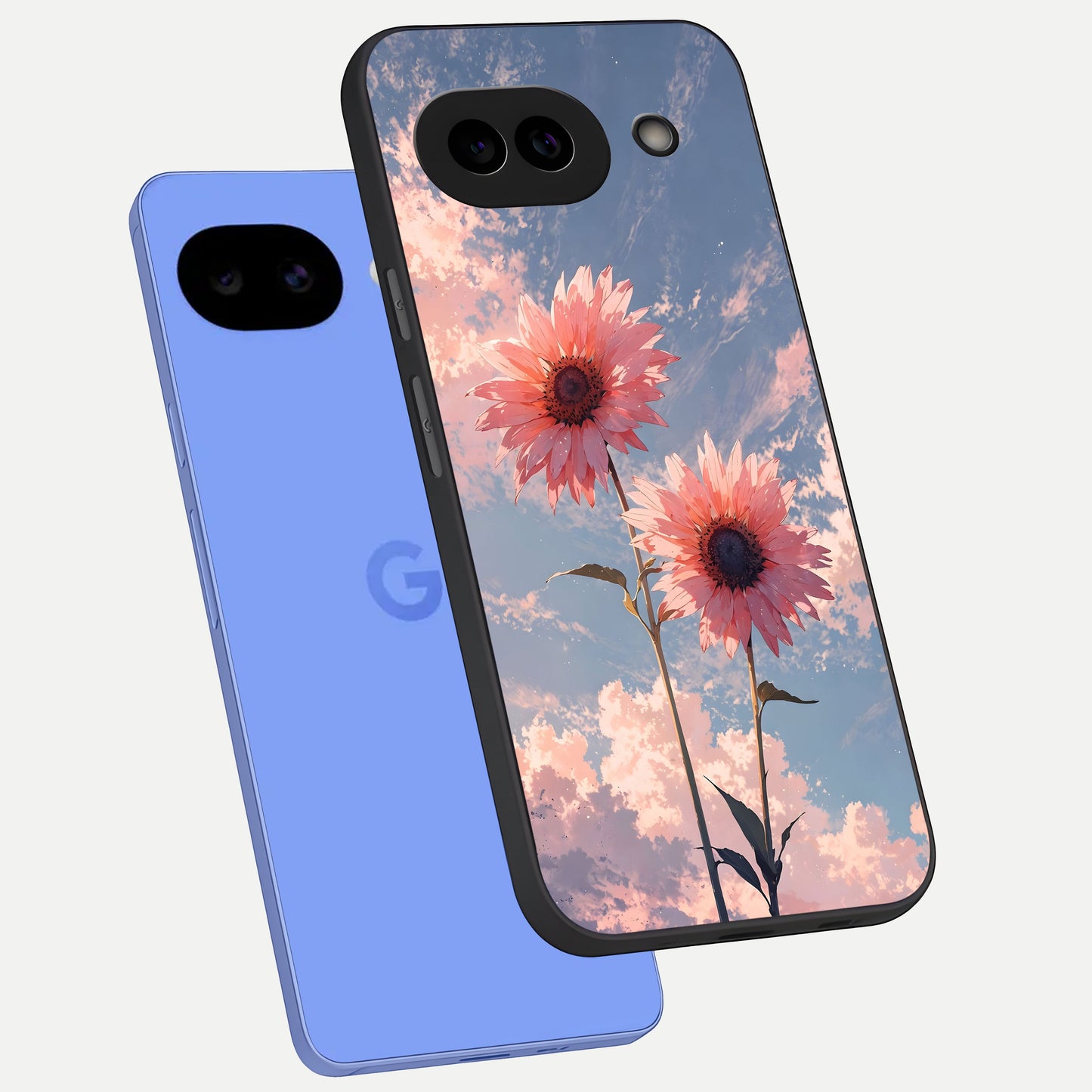  Sunlit Daisy Glow phone case for Google Pixel 10A showing premium glass back cover with detailed artwork