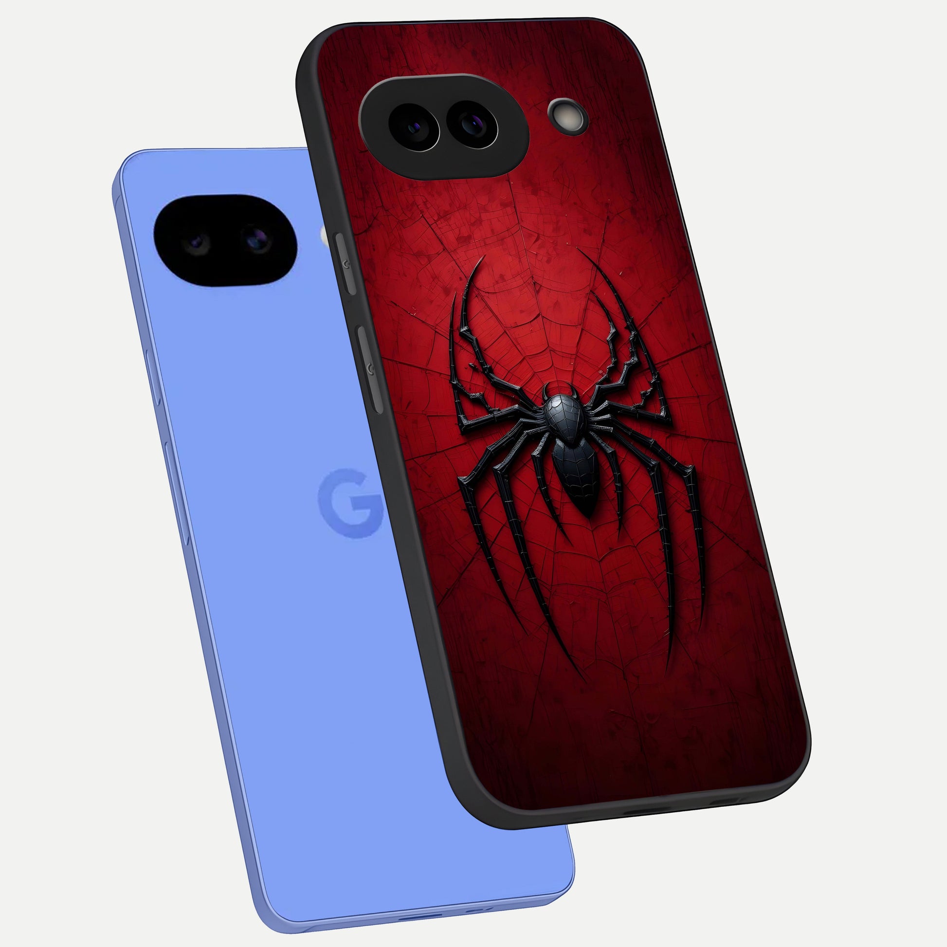  Superhero Web Emblem phone case for Google Pixel 10A showing premium glass back cover with detailed artwork