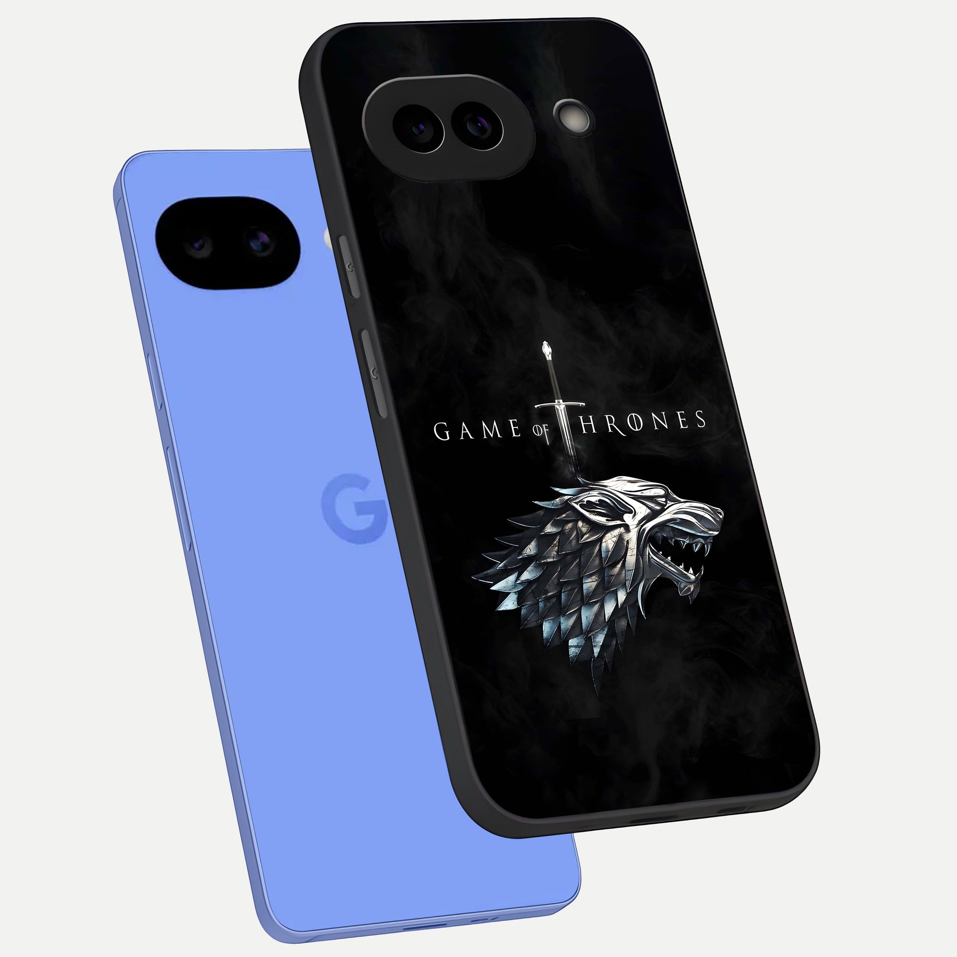  Throne Wolf Legacy phone case for Google Pixel 10A showing premium glass back cover with detailed artwork