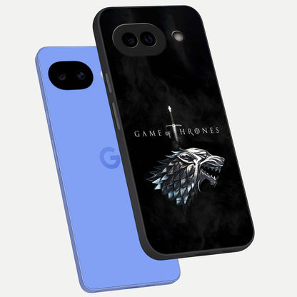  Throne Wolf Legacy phone case for Google Pixel 10A showing premium glass back cover with detailed artwork