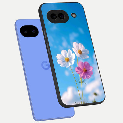  Tripple Flowers With Sky phone case for Google Pixel 10A showing premium glass back cover with detailed artwork