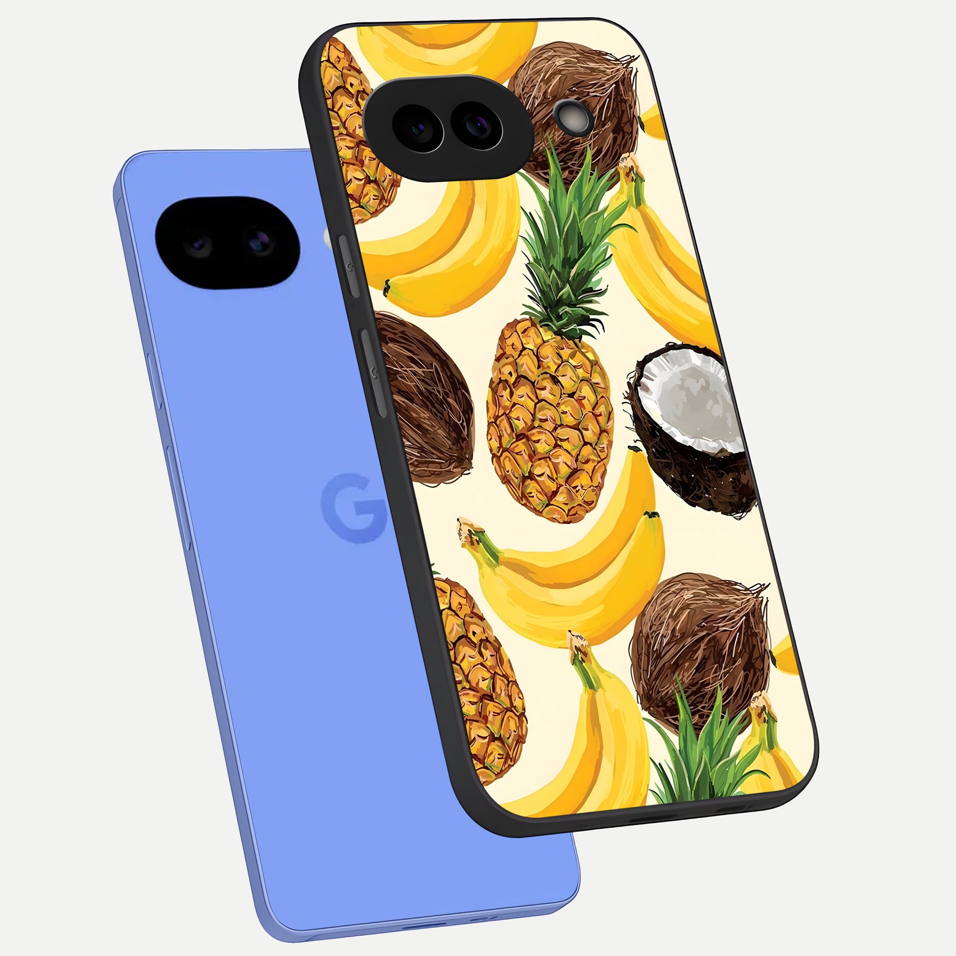  Tropical Fruit Mood phone case for Google Pixel 10A showing premium glass back cover with detailed artwork