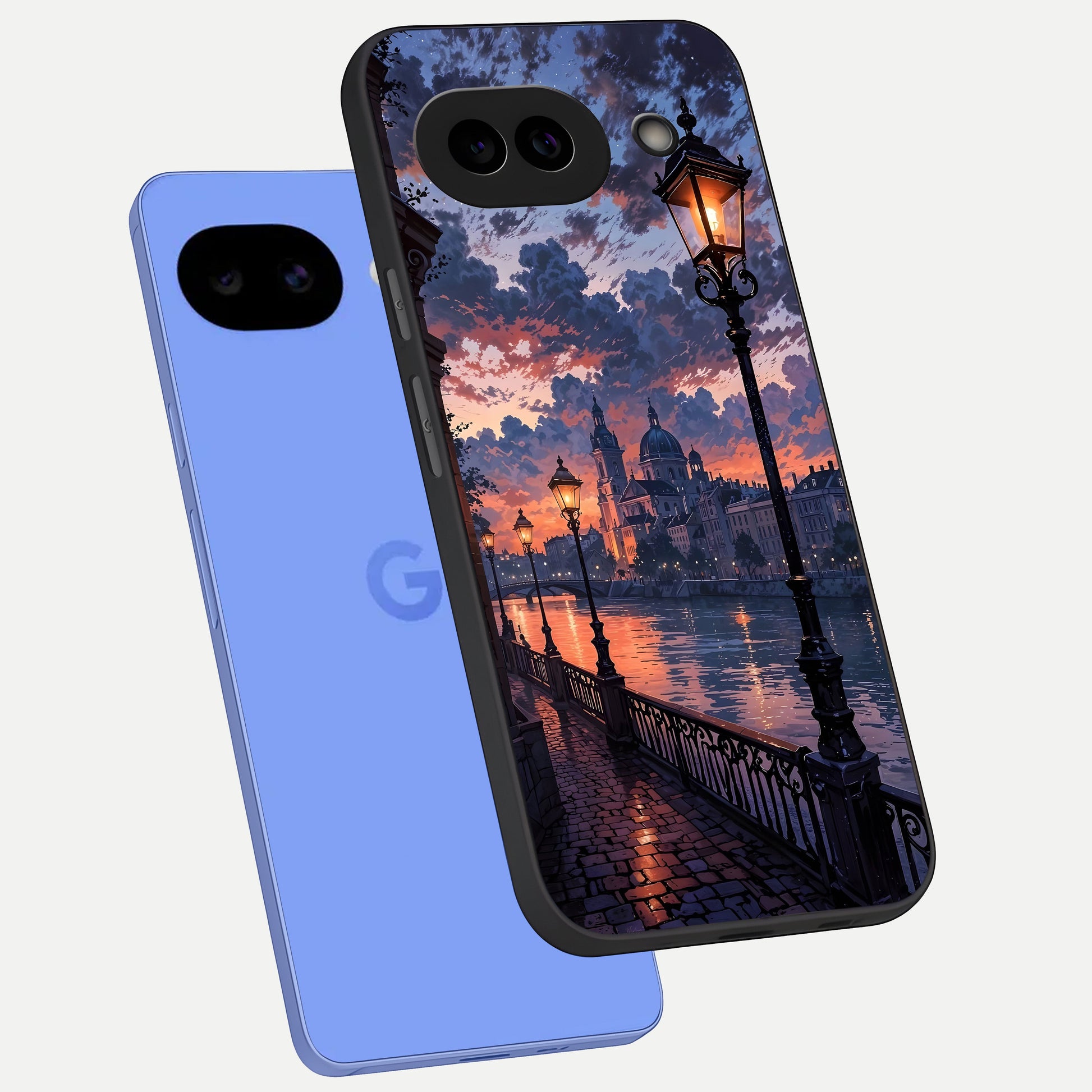  Twilight River Lights phone case for Google Pixel 10A showing premium glass back cover with detailed artwork