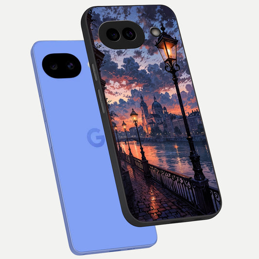  Twilight River Lights phone case for Google Pixel 10A showing premium glass back cover with detailed artwork