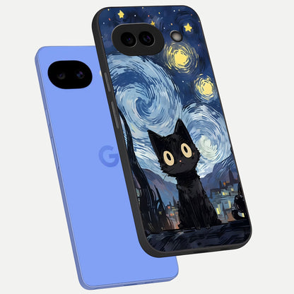  Van Gogh Cat phone case for Google Pixel 10A showing premium glass back cover with detailed artwork