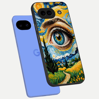  Van Gogh Eye phone case for Google Pixel 10A showing premium glass back cover with detailed artwork