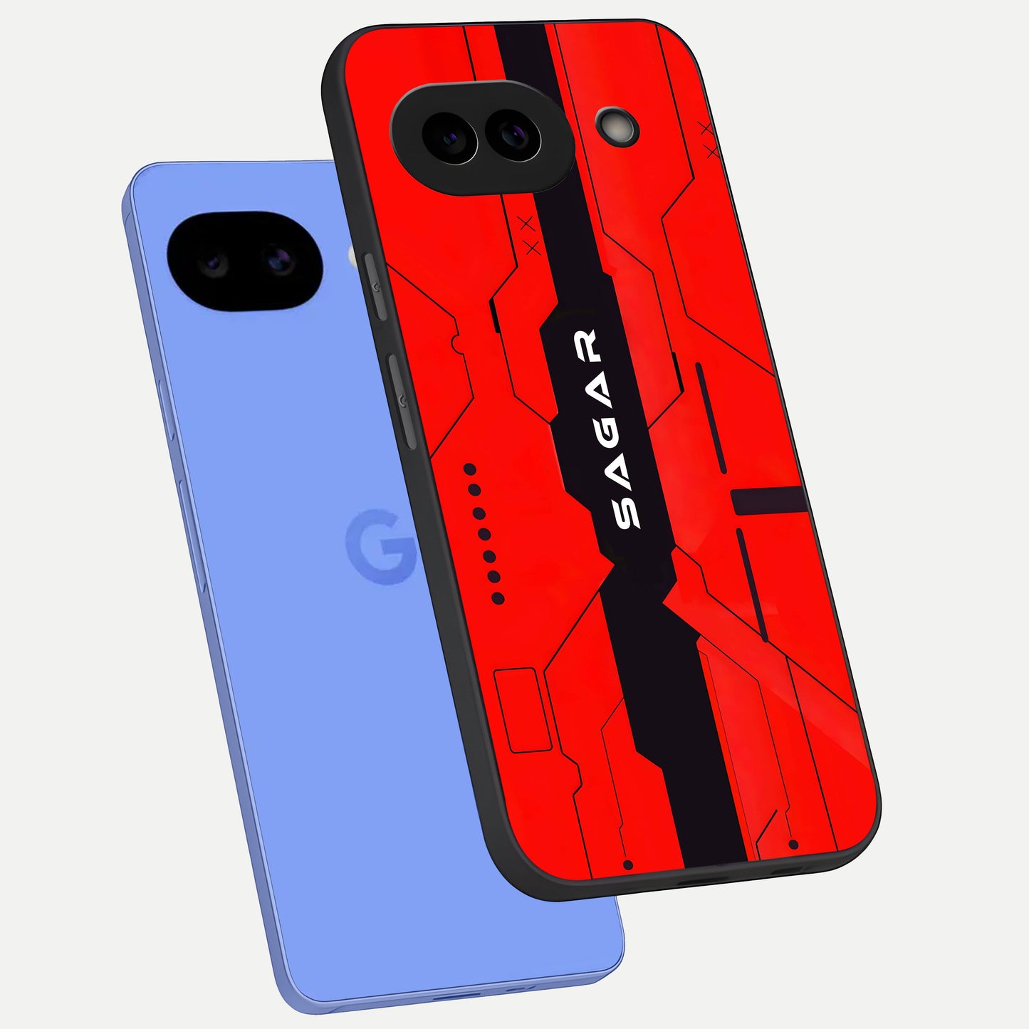  Voltage Rise CYBERPUNK Custom Name phone case for Google Pixel 10A showing premium custom name glass back cover