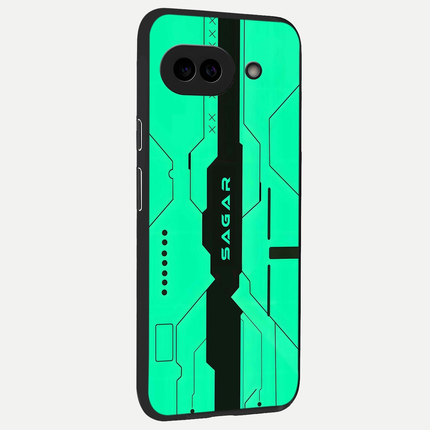  Aqua Tech CYBERPUNK Custom Name back cover for Google Pixel 10A slim fit glass case with vibrant aesthetic design