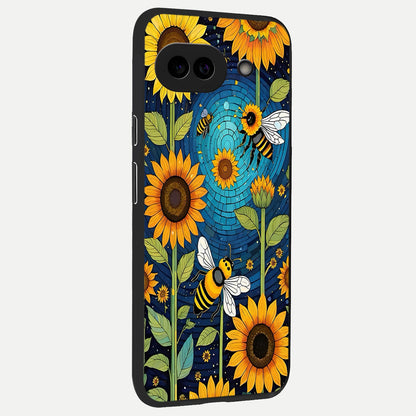  Bees And Sunflowers back cover for Google Pixel 10A slim fit glass case with vibrant aesthetic design
