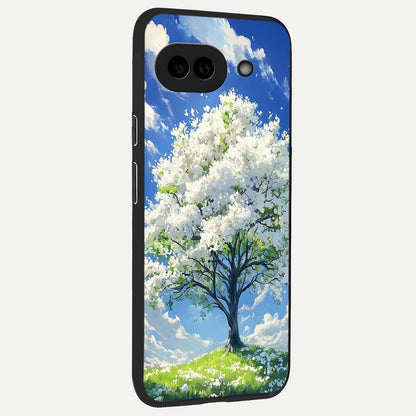  Blossom Sky Serenity back cover for Google Pixel 10A slim fit glass case with vibrant aesthetic design