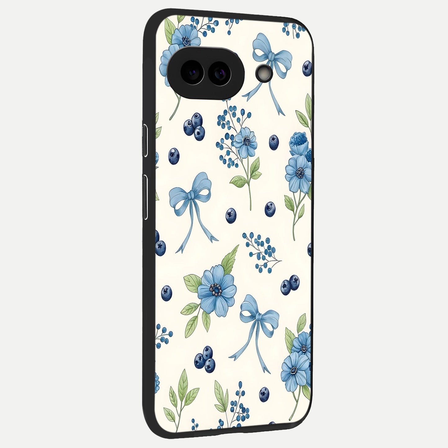  Blue Flower And Bow back cover for Google Pixel 10A slim fit glass case with vibrant aesthetic design