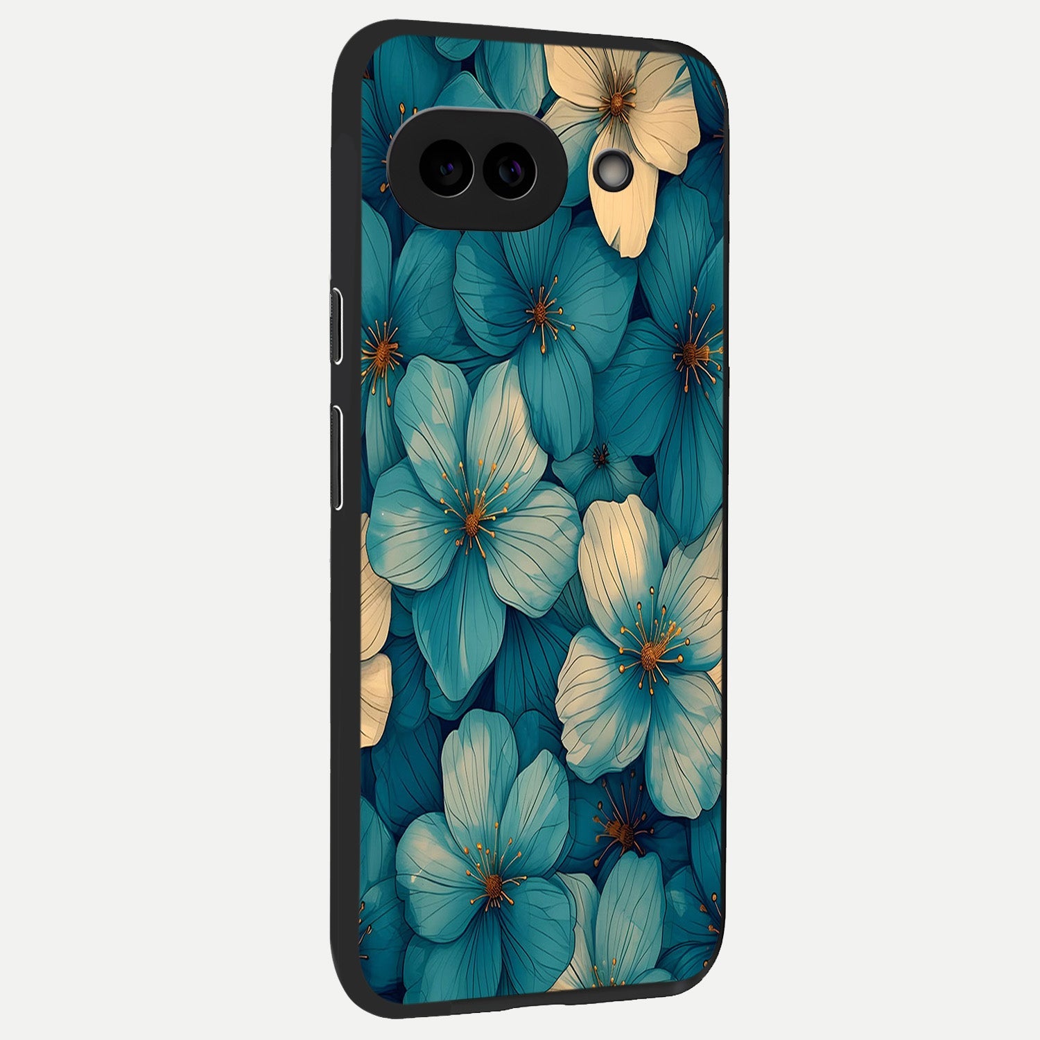  Blue Shade Floral back cover for Google Pixel 10A slim fit glass case with vibrant aesthetic design