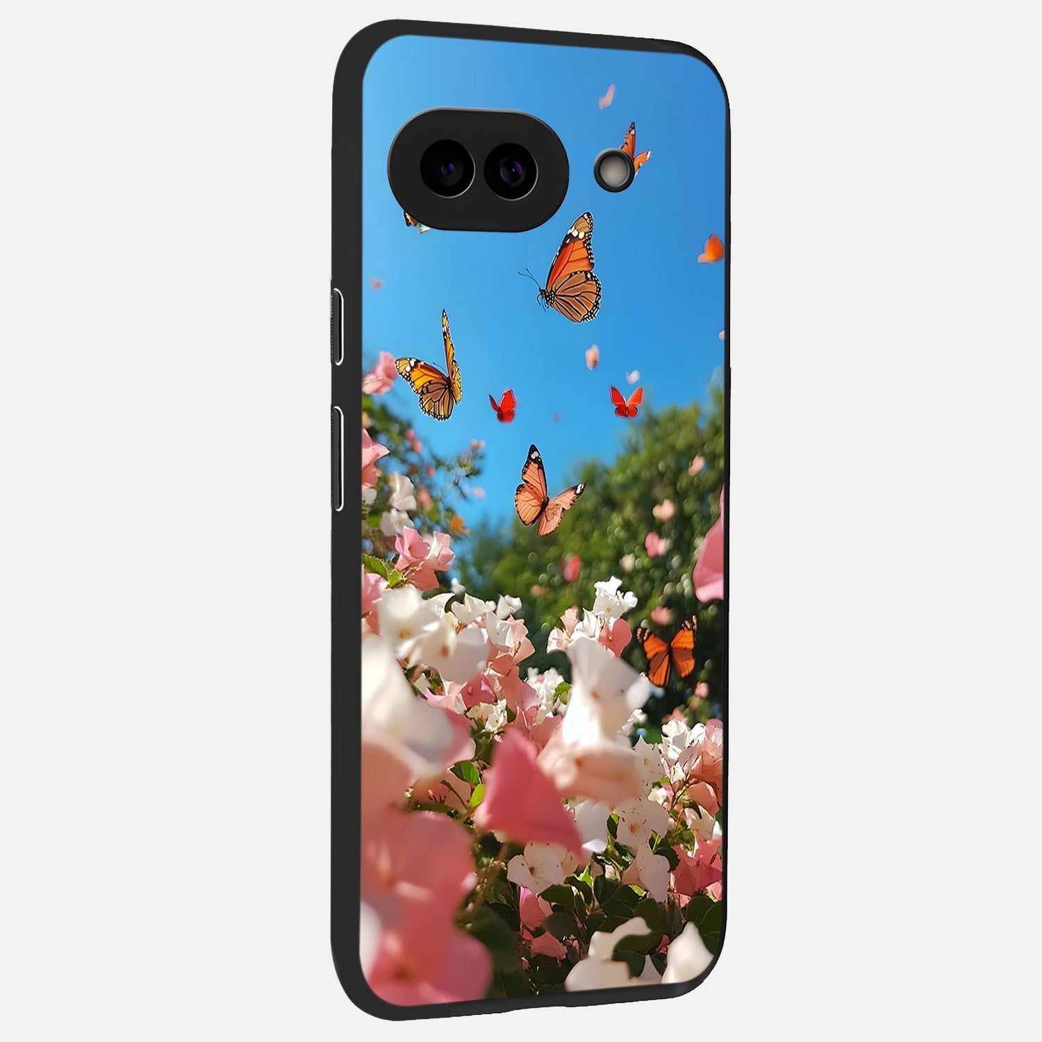  Butterflies In Bloom Sky back cover for Google Pixel 10A slim fit glass case with vibrant aesthetic design