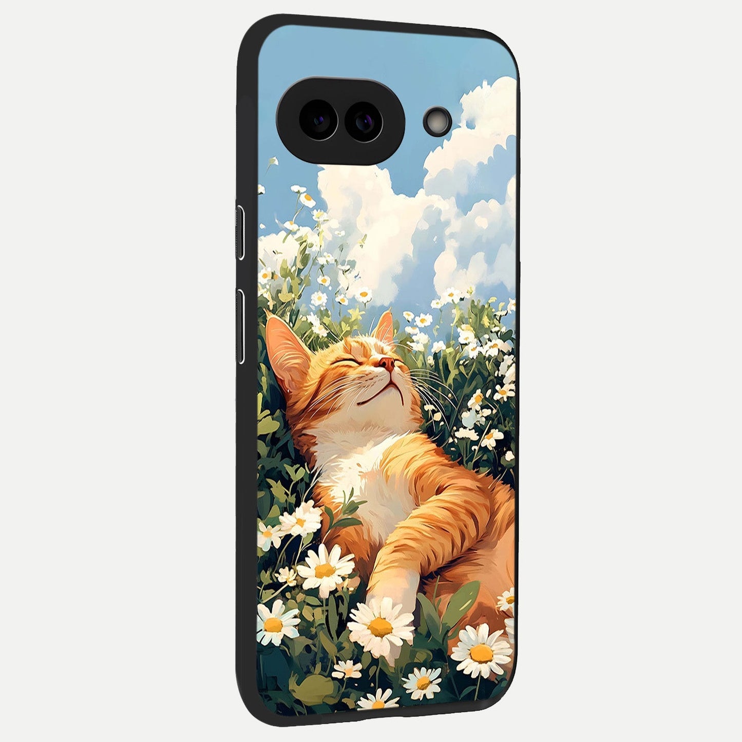  Cat And Flowers View back cover for Google Pixel 10A slim fit glass case with vibrant aesthetic design
