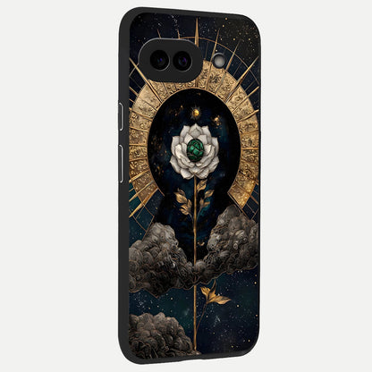  Celestial Lotus Morang back cover for Google Pixel 10A slim fit glass case with vibrant aesthetic design
