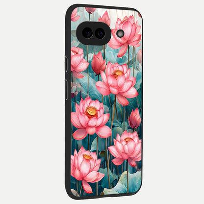  Celestial Pink Lotus back cover for Google Pixel 10A slim fit glass case with vibrant aesthetic design