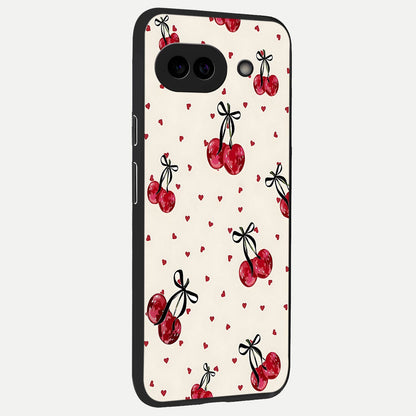  Cherry Heart Bow back cover for Google Pixel 10A slim fit glass case with vibrant aesthetic design