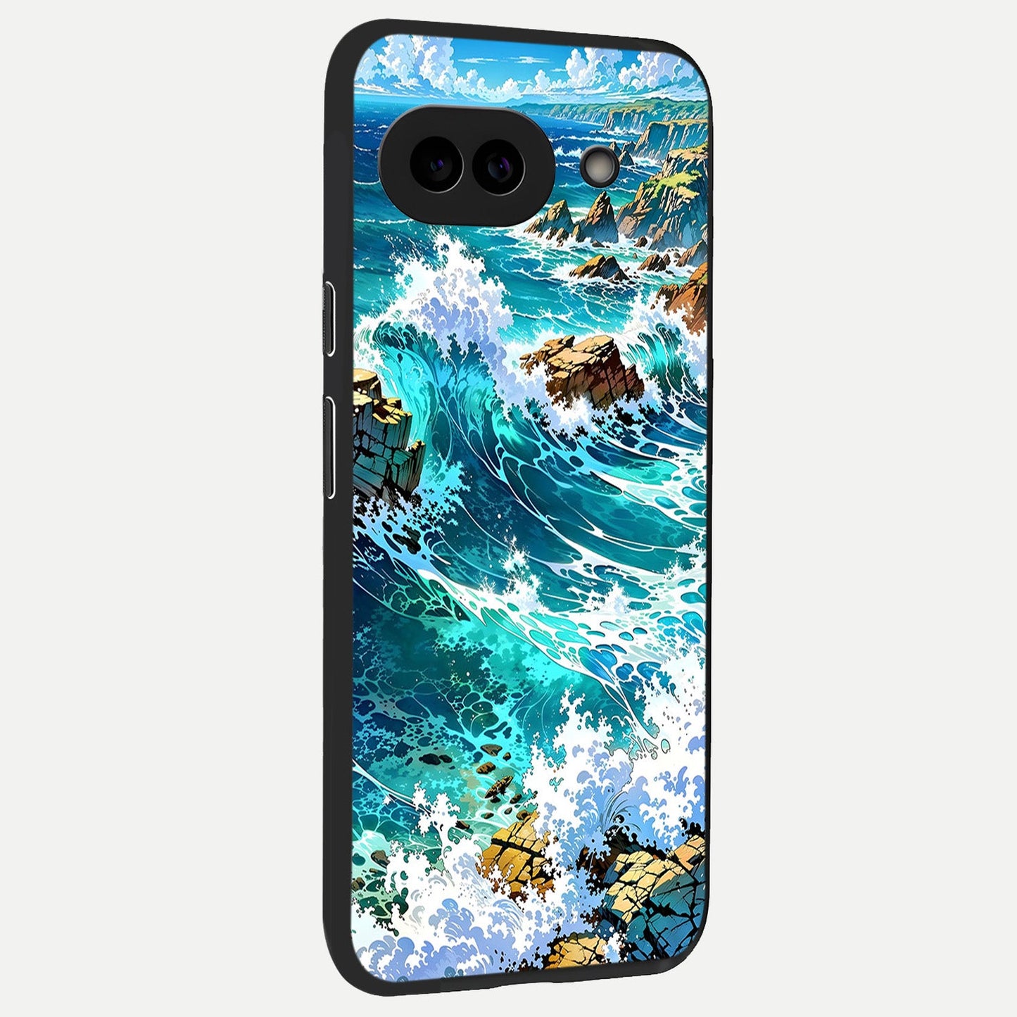  Coastal Blue Waves back cover for Google Pixel 10A slim fit glass case with vibrant aesthetic design