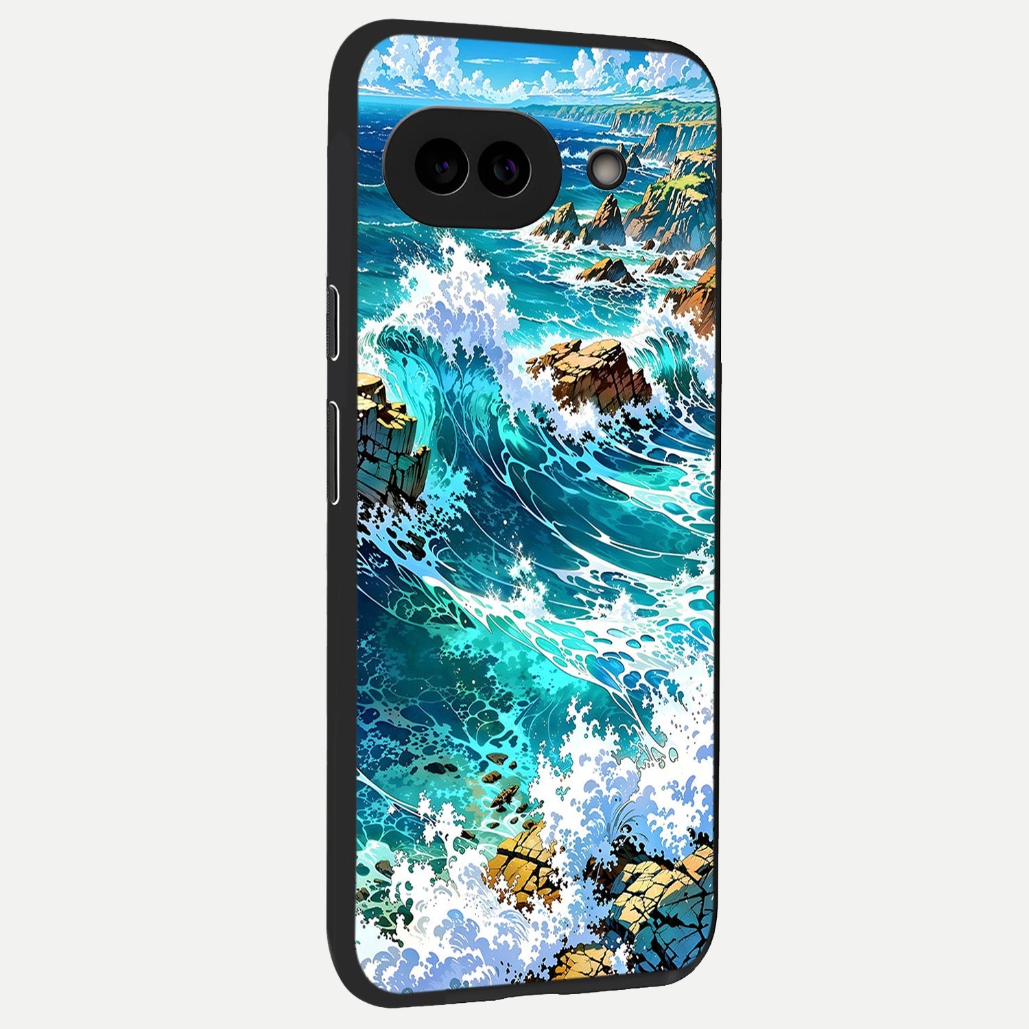  Coastal Blue Waves back cover for Google Pixel 10A slim fit glass case with vibrant aesthetic design