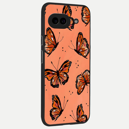  Coral Wing Butterfly back cover for Google Pixel 10A slim fit glass case with vibrant aesthetic design