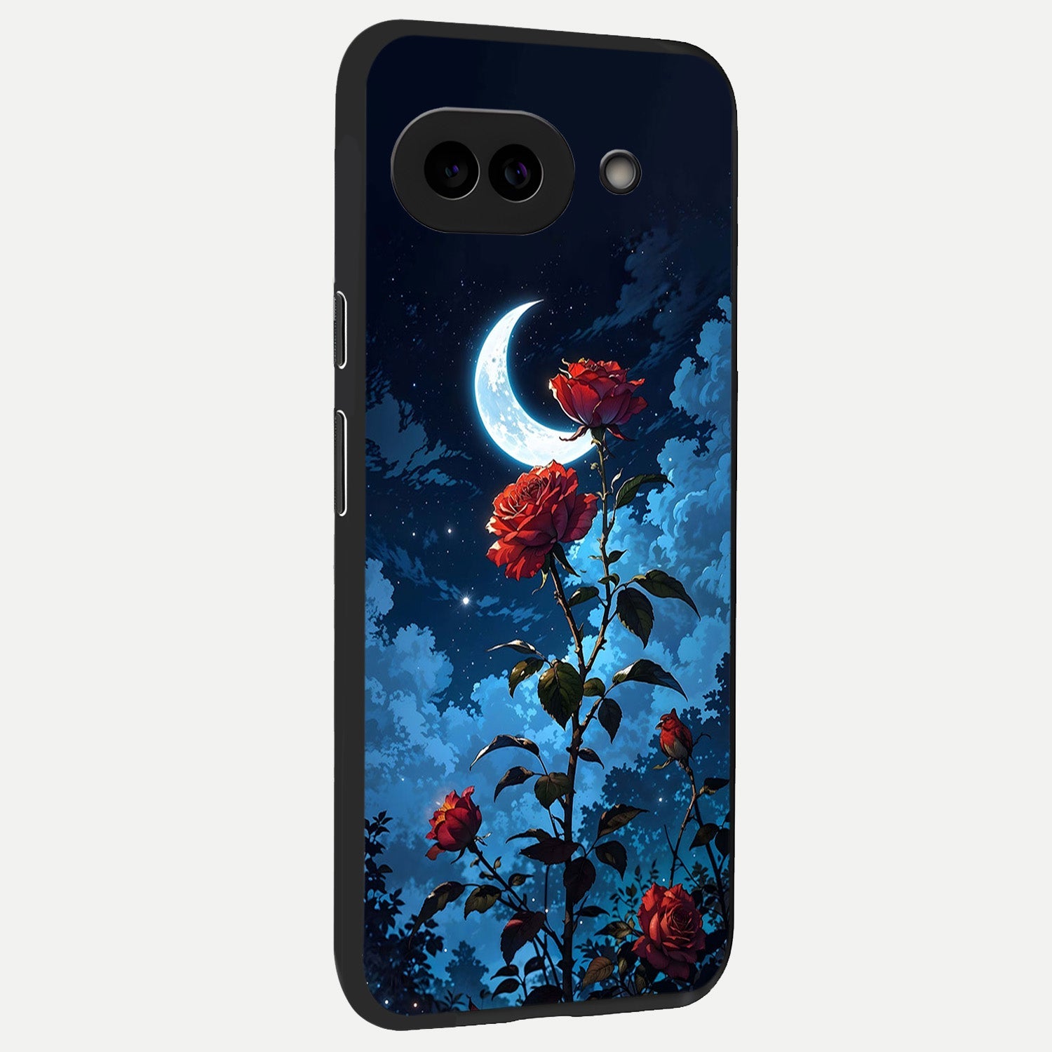 Crimson Rose Moon back cover for Google Pixel 10A slim fit glass case with vibrant aesthetic design