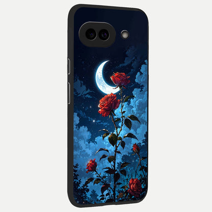  Crimson Rose Moon back cover for Google Pixel 10A slim fit glass case with vibrant aesthetic design