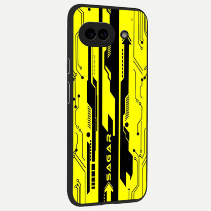  Electric Pulse CYBERPUNK Custom Name back cover for Google Pixel 10A slim fit glass case with vibrant aesthetic design