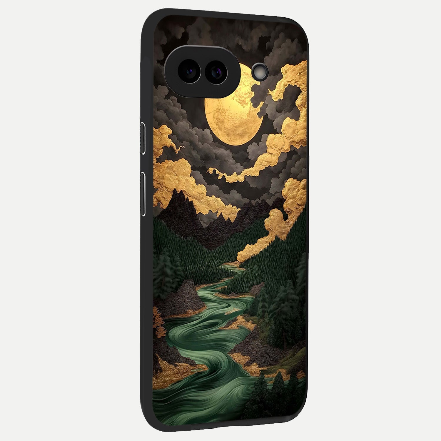  Golden River Moon back cover for Google Pixel 10A slim fit glass case with vibrant aesthetic design
