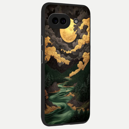  Golden River Moon back cover for Google Pixel 10A slim fit glass case with vibrant aesthetic design