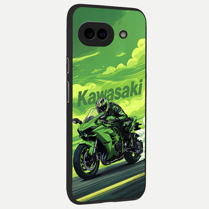  Green Kawasaki back cover for Google Pixel 10A slim fit glass case with vibrant aesthetic design
